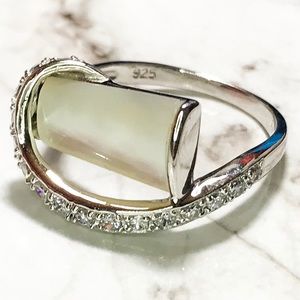 NEW Sterling Silver Rectangular White Stone Ring